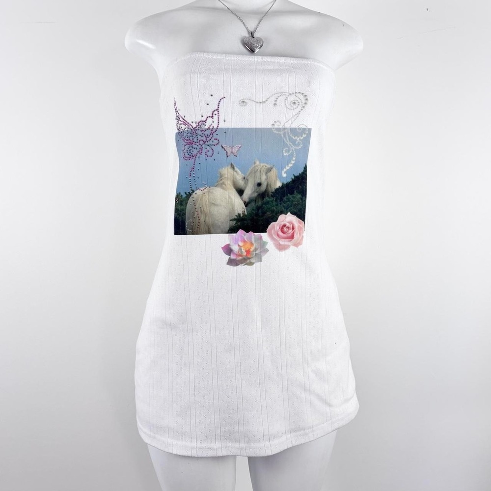 Y2K White Unicorn Fairycore Graphic Cami